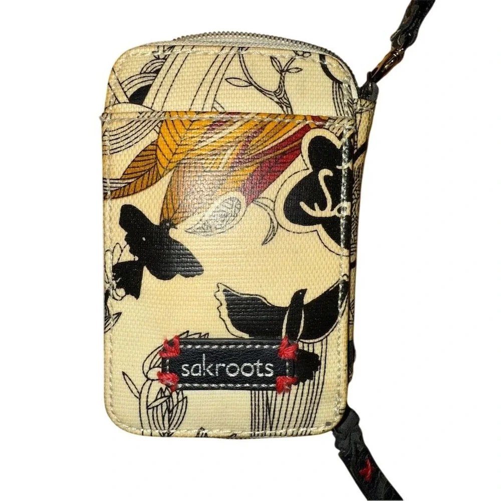 Sakroots Multicolor Floral Bird‎ Crossbody Wristlet Wallet Women flaking handle